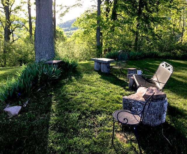 Sitting area in the garden at Cloud Hill in Monterey Virginia